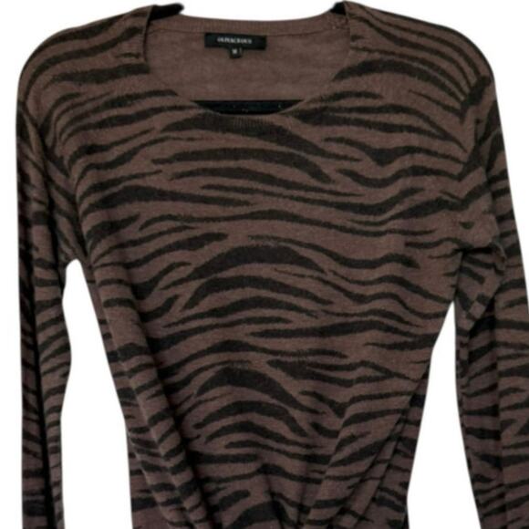 Olivaceous Crew Neck Long Sleeve Shirt Zebra Print Size Medium Brown & Black - Picture 3 of 11